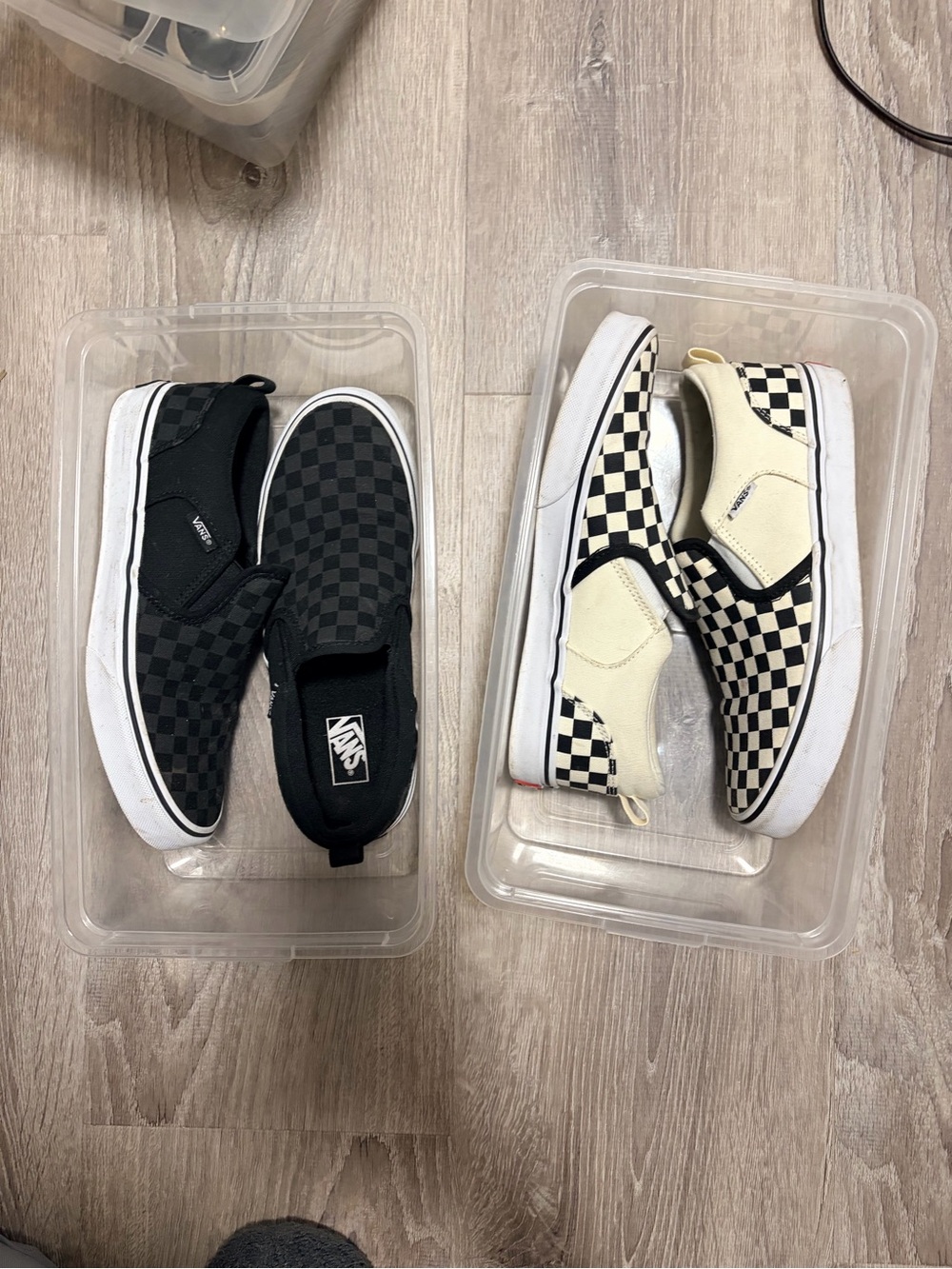 Vans Kids Checkerboard Slip-On Sneakers in Black & Cream